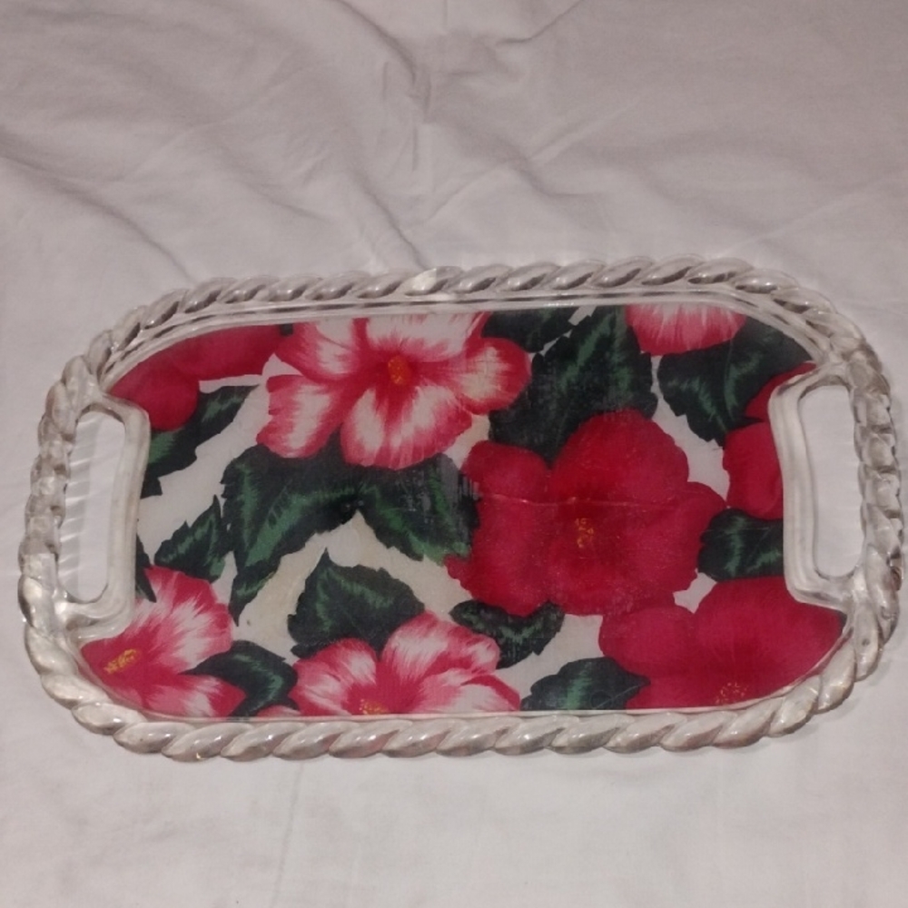 Floral Serving Tray with Handles